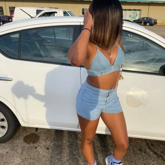 Vintage Style Western Festival Boho Denim Halter Tie Neck Backless Crop Top Bra - Picture 8 of 13